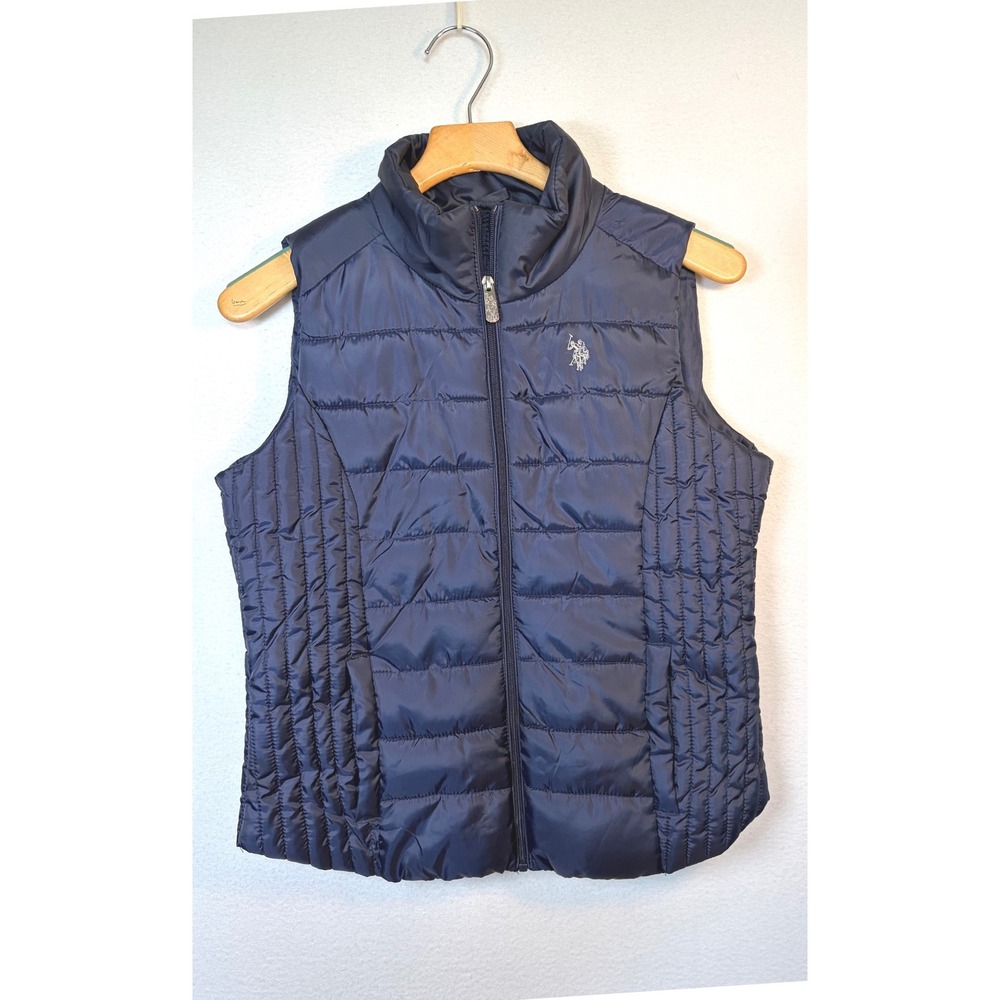 U.S. Polo Assn Puffer Vest Women Medium Blue Excellent Quilted Zip Up Layering